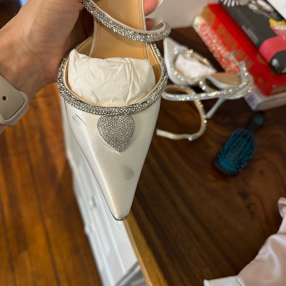 Mach & Mach Heart Embellished Satin Pumps - Picture 3 of 10